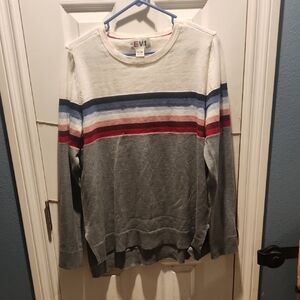 Men's Gray Sweater with Multicolor Stripes
